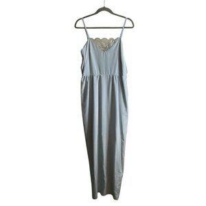 David E. Rea Women's Sky Blue Lace Maxi Slip Satin Dress